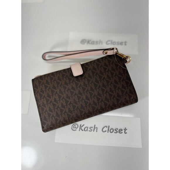 Michael Kors wallet double zip wristlet large MK signature powder blush brown - Picture 3 of 8